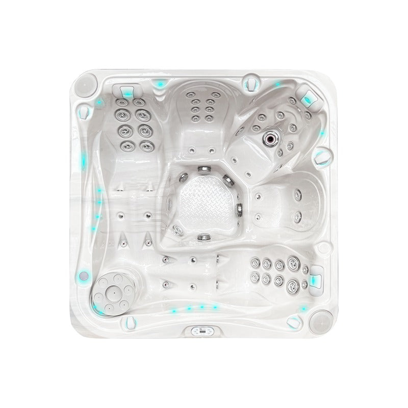 Top-View des Passion Spas Delight Whirlpools mit Massagejets und LED-Licht