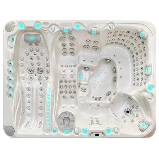 Innenansicht des Passion Spas Ecstatic Whirlpools mit ergonomischen Sitz- und Liegeplätzen