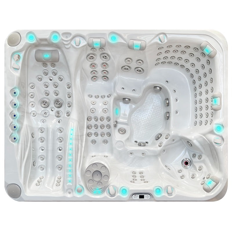 Topansicht des Passion Spas Ecstatic Whirlpools mit differenzierten Massagezonen und LED-Akzenten