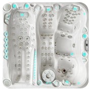 Draufsicht auf den Passion Spas Euphoria Whirlpool mit mehreren ergonomischen Massagesitzen und umfangreicher Hydromassage