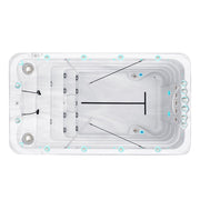 Draufsicht des Passion Spas Fitness 1 Swim-Spas mit Gegenstromanlage, Trainingsseilen und ergonomischer Sitzbank