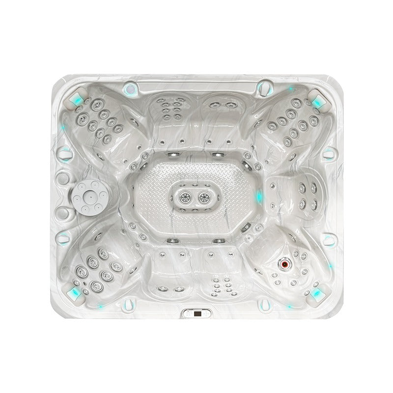 Obere Ansicht des Passion Spas Harmony Whirlpools mit großzügigem Innenraum, Lichtakzenten und intensiver Hydrotherapie-Ausstattung