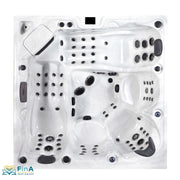 Onyx Premium Whirlpool von Platinum Spas – Draufsicht in Sterling Silver mit 90 Hydrojets, 2 Loungern und ergonomischer Sitzanordnung
