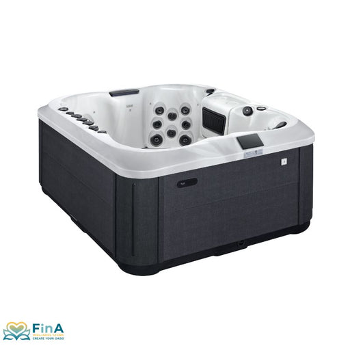 Platinum Spas Capri Whirlpool mit weißem Innenbereich, schwarzem Außengehäuse und integrierten Massagedüsen für vier Personen