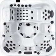 Draufsicht auf den Platinum Spas Florence Luxury Hot Tub mit 67 unterschiedlich großen Massagedüsen, ergonomischem Lounger und vielseitigen Sitzplätzen – stilvoller Spa-Komfort für bis zu 6 Personen.