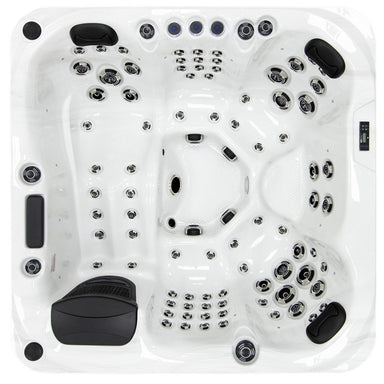 Platinum Spas Palma Whirlpool in Draufsicht mit 83 Massagedüsen und ergonomischer Sitzanordnung