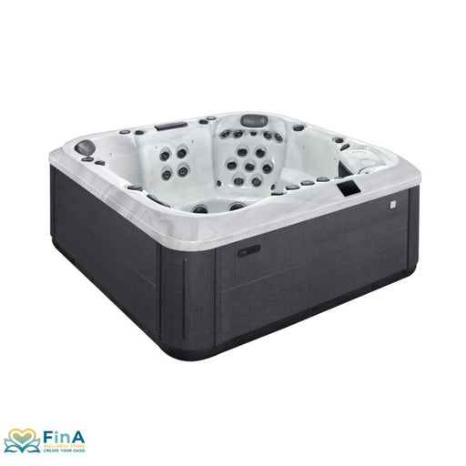Platinum Spas Positano Outdoor Whirlpool mit weißem Innenbereich, schwarzem Außengehäuse und mehreren Massagedüsen für bis zu 6 Personen