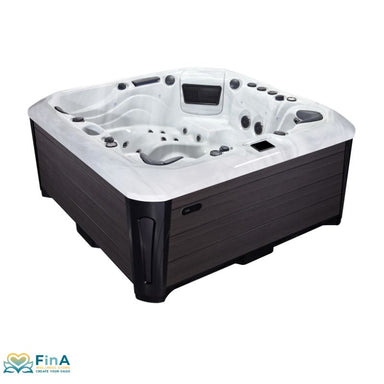 uxus-Whirlpool „Santorini“ von Platinum Spas – für 6 Personen mit 52 Massagedüsen, integriertem Lounger und moderner LED- & Bluetooth-Ausstattung