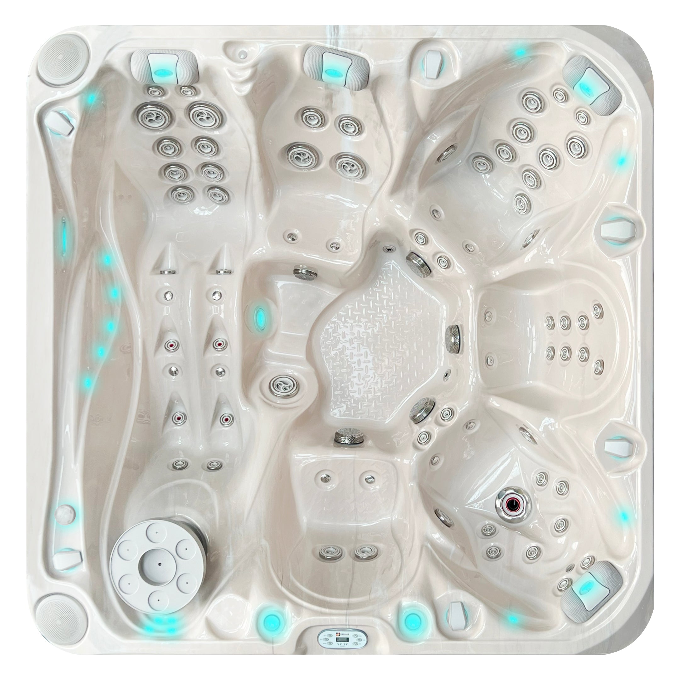 Whirlpool-Innenansicht des Polar Spa Admire mit beiger Wannenfarbe und LED-Beleuchtung