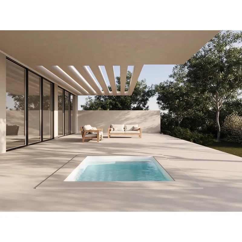 Portcril Diva Pool 24 Mini Pool Hydrotherapie in moderner Terrassenlandschaft mit Relaxliegen