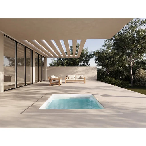 Portcril Diva Pool 24 Mini Pool Hydrotherapie in moderner Terrassenlandschaft mit Relaxliegen