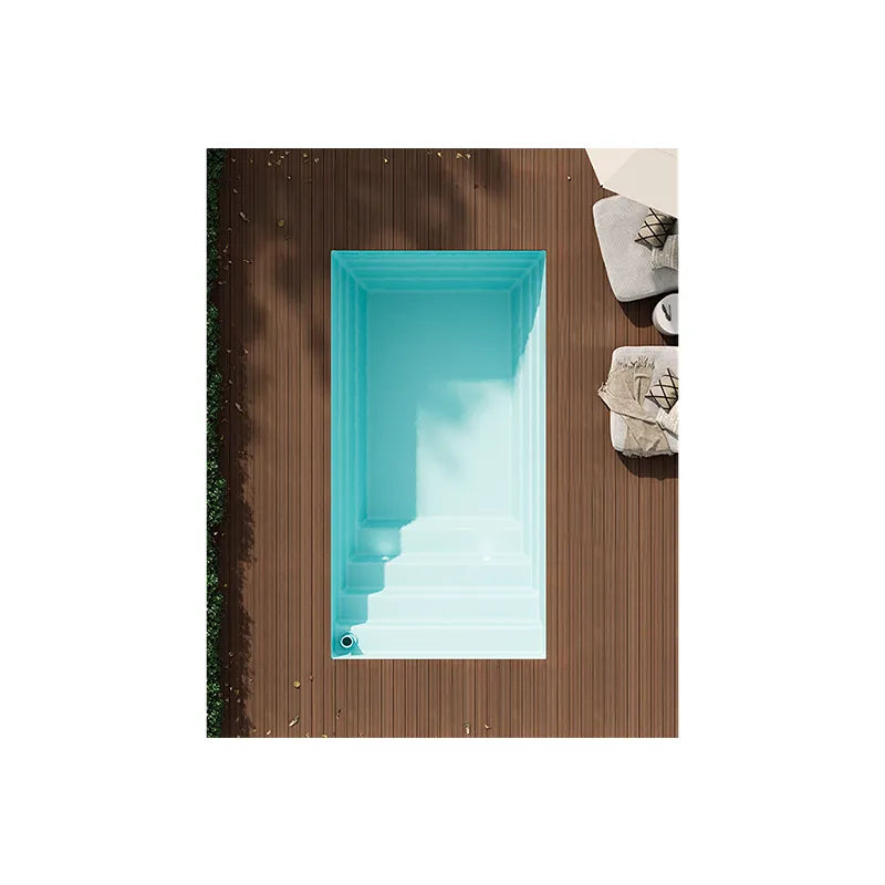 Portcril Diva Pool 42 Swim Spa Hydrotherapie von oben auf Holzterrasse mit Liegestühlen