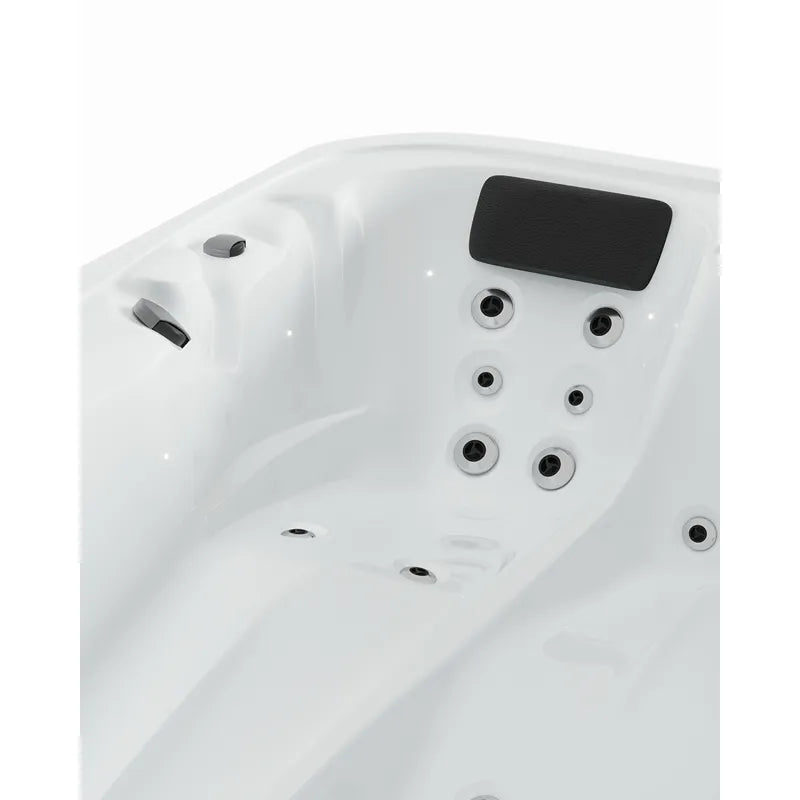Portcril Essential 2 Spa 2-Personen Whirlpool Innenansicht mit Düsen und schwarzem Nackenkissen