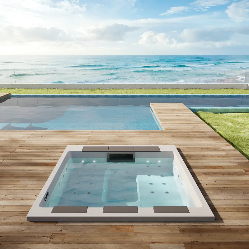 Portcril Lounge Divine Pure Spa - 3-Personen Wellness Whirlpool in Holzdeck mit Meerblick