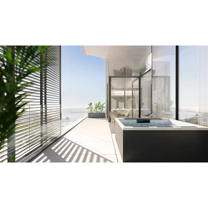 Portcril Lounge Divine Pure Spa - 3-Personen Wellness Whirlpool auf moderner Terrasse mit Meerblick