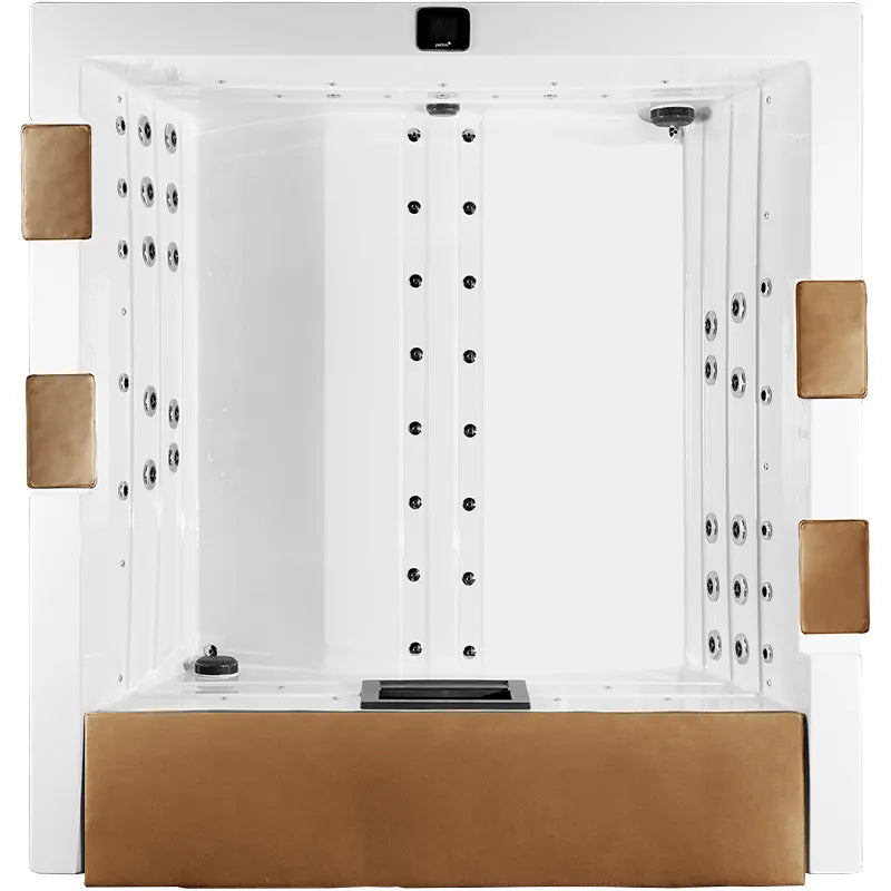 Portcril Lux Spa 4-Personen Lounge Whirlpool Draufsicht mit Massagedüsen und beigen Kopfstützen