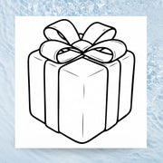 Strichzeichnung eines quadratischen Geschenkpakets mit Schleife von FinA Wellness Geschenksets