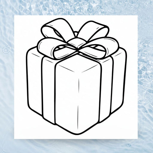 Strichzeichnung eines quadratischen Geschenkpakets mit Schleife von FinA Wellness Geschenksets