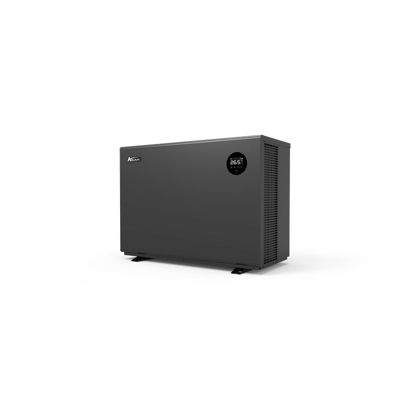 Frontale Perspektive der Aquark Mr. Silence Pool-Wärmepumpe mit Display