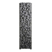 Huum Cliff MINI Saunaofen 3.5 kW mit Metallkorb gefüllt mit grauen Saunasteinen in vertikaler Ausrichtung