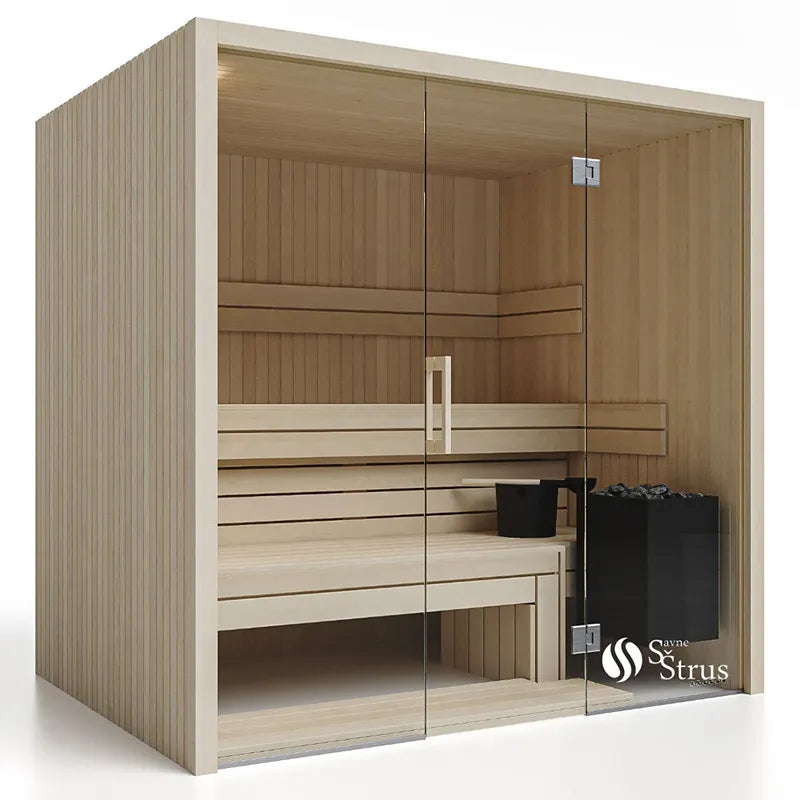 Savne Štrus Air Classic Innensauna mit Espenholz, klassisches Design mit Glastür und Holzbänken
