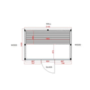Air Classic Innensauna von Savne Štrus - Grundriss mit Maßen, Espenholz-Konstruktion, Glasfront