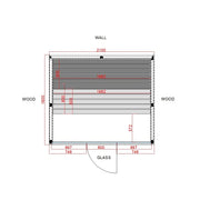 Air Classic Innensauna von Savne Štrus - Grundriss mit Maßen, Espenholz-Innensauna mit Glastür und Holzbänken