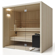 Savne Štrus Air Classic Innensauna mit Espenholz, Glastür, Holzbänken und schwarzem Saunaofen