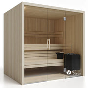 Air Classic Innensauna von Savne Štrus mit klassischem Design aus Espenholz, Glasfront und Holzbänken