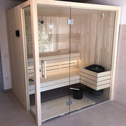 Savne Štrus Air Classic Innensauna mit Espenholz, klassisches Design, Innenraum mit Holzbänken und Glastür