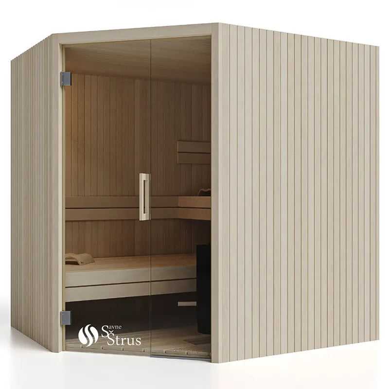 Savne Štrus Air Classic Innensauna mit klassischem Espenholz-Design, Glastür und Holzbänken
