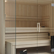 Air Classic Innensauna von Savne Štrus: Innenraum mit Espenholzbänken, Glastür und modernem Design