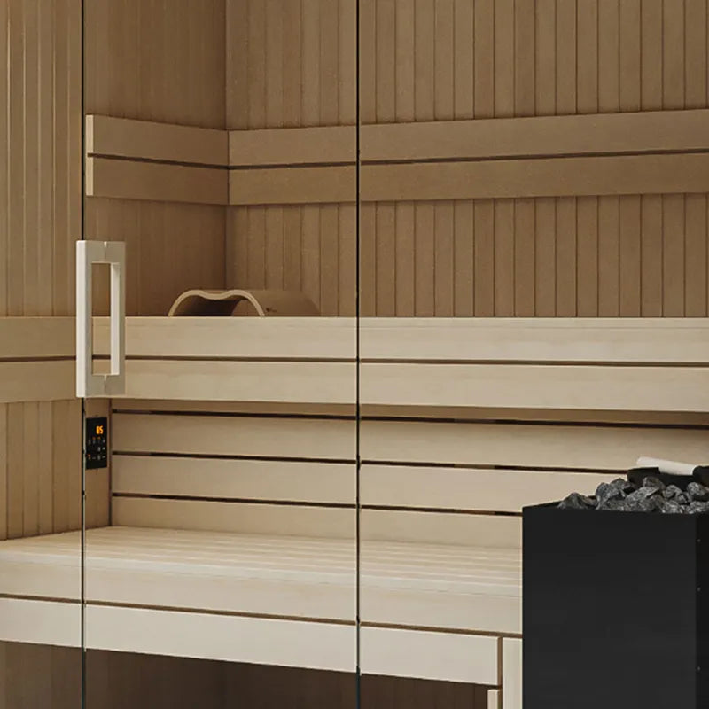 Savne Štrus Air Classic Innensauna - Klassisches Design mit Espenholz, Innenraum mit Holzbänken und Saunaofen