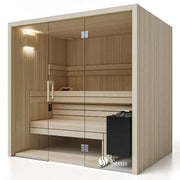 Savne Štrus Air Classic Innensauna mit Espenholz, klassisches Design, Innenraum mit Holzbänken und Glastür