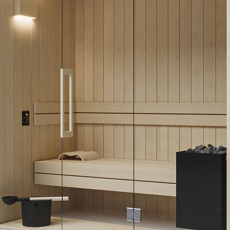 Savne Štrus Air Premium Innensauna - Modernes Design 15×120mm mit Holzbänken, Infrarotheizer und moderner Beleuchtung