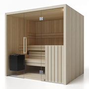 Savne Štrus Air Premium Innensauna - Modernes Design 15×120mm mit Holzverkleidung, Glastür, Saunabänken und schwarzem Ofen