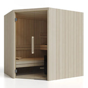 Savne Štrus Air Premium Innensauna - Modernes Design 15×120mm mit hellem Holzrahmen, dunklem Innenraum und Glastür