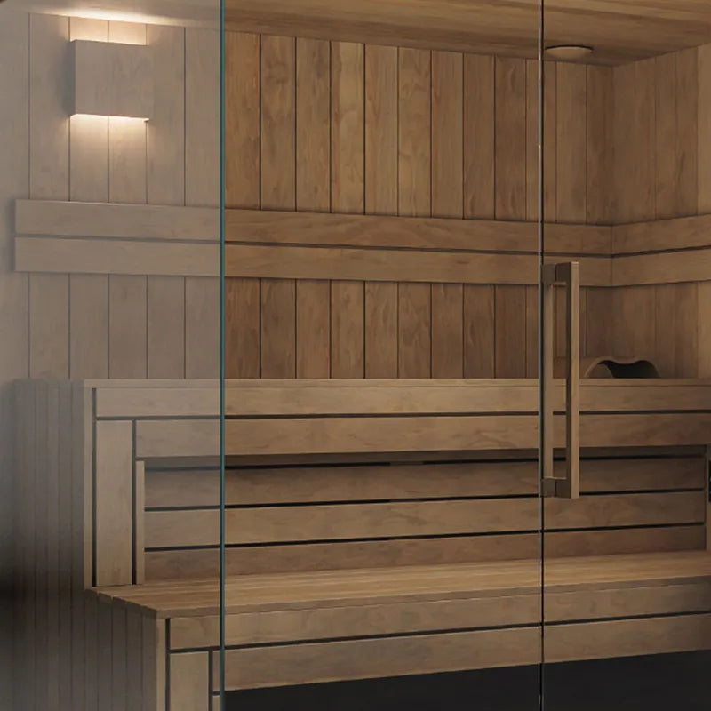 Air Termo Premium Innensauna - Wärmbehandeltes Holz von Savne Štrus mit Glasfront und mehrlagigen Holzbänken