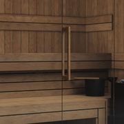 Savne Štrus Air Termo Premium Innensauna mit wärmbehandeltem Holz, Glastür, Holzbänken eingerückt  und schwarzem Saunaofen