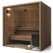 Savne Štrus Air Termo Premium Innensauna mit Thermo Holz, Glastür, Holzbänken eingerückt  und schwarzem Saunaofen