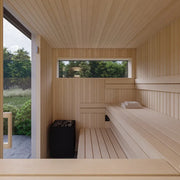 Savne Štrus Gartensauna Garden – Finnisch/BIO Sauna Innenraum mit Holzbänken und Saunaofen