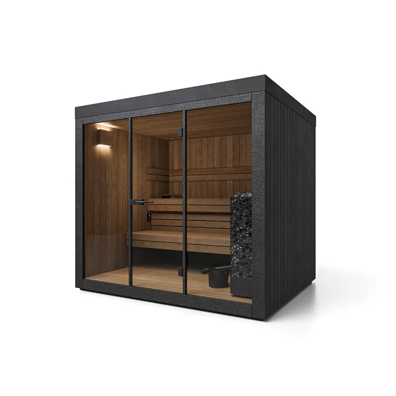 Savne Štrus Gartensauna IGNIS Finnisch/BIO Sauna mit Holzinnenraum, Glastüren und Saunaofen