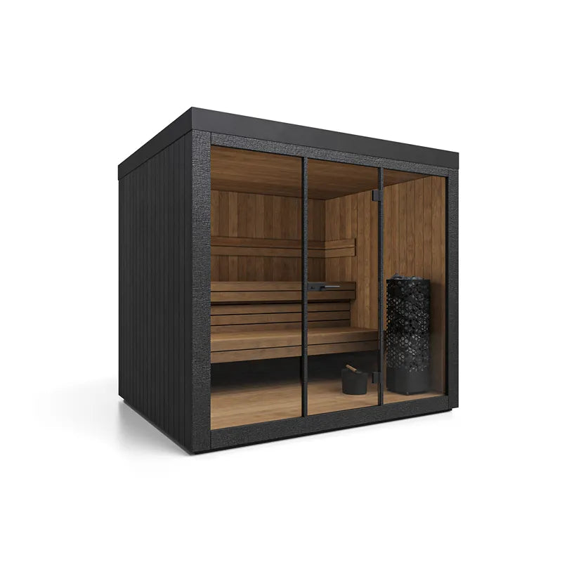 Savne Štrus Gartensauna IGNIS Finnisch/BIO Sauna mit Holzinnenraum, Holzbänken und Saunaofen