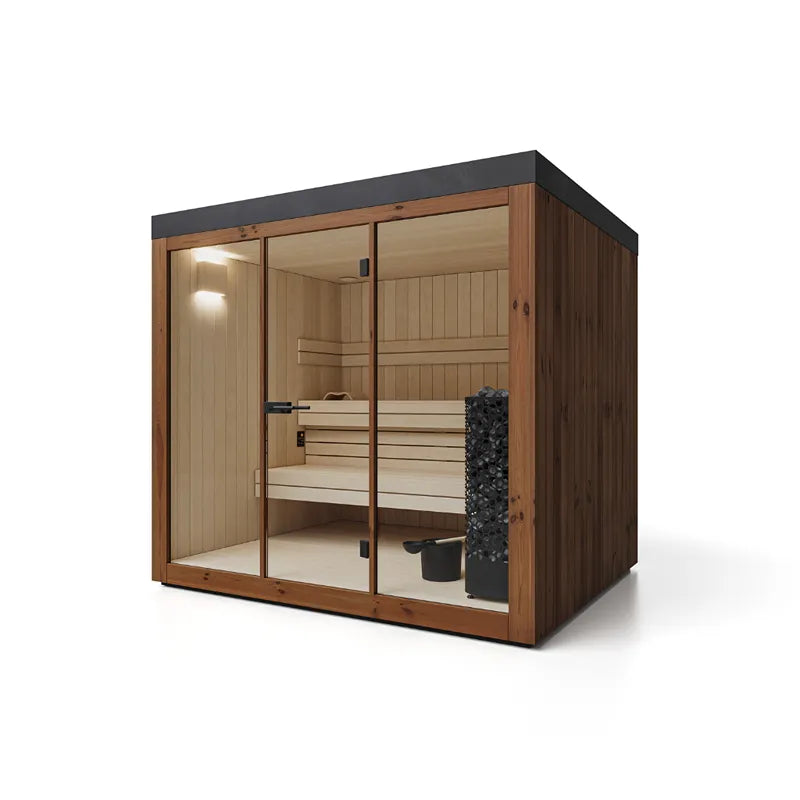 Savne Štrus Gartensauna PINUS Finnisch/BIO Sauna mit Holzverkleidung, Glastüren und Holzbänken