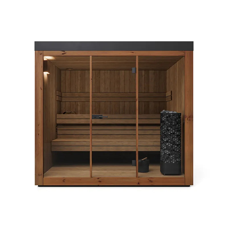 Savne Štrus Gartensauna PINUS – Finnisch/BIO Sauna mit Holzinnenraum, Bänken und Saunaofen