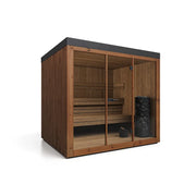 Gartensauna PINUS Finnisch/BIO Sauna von Savne Štrus mit Holzverkleidung, Glastür und Saunaofen