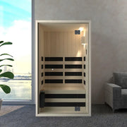 Savne Štrus Infrarot- & Salzsauna - Wellness bei niedriger Temperatur mit Glastür im modernen Wohnzimmer