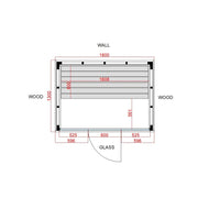 Savne Štrus Pure Innensauna - Minimalistisches Design 21×90mm Grundriss mit Maßen, Holzrahmen, Glastür und Inneneinteilung