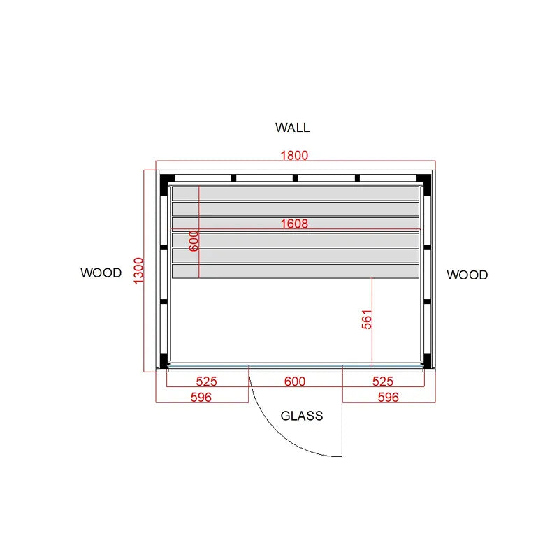 Savne Štrus Pure Innensauna - Minimalistisches Design 21×90mm Grundriss mit Maßen, Holzrahmen, Glastür und Inneneinteilung