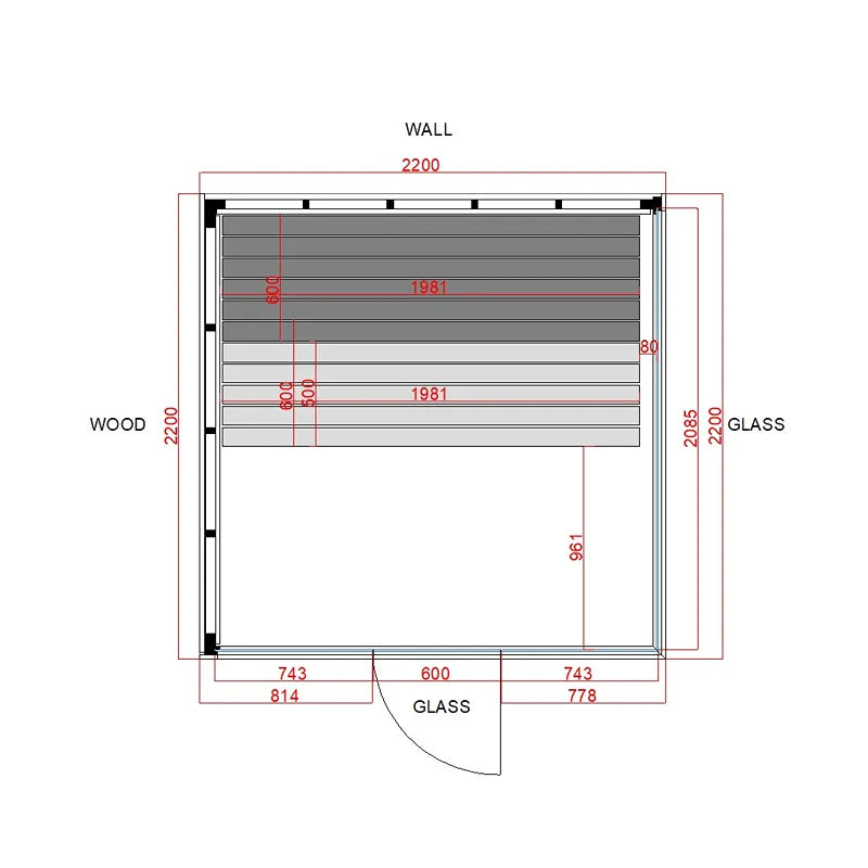 Pure Innensauna - Minimalistisches Design 21×90mm von Savne Štrus Grundriss mit Maßen